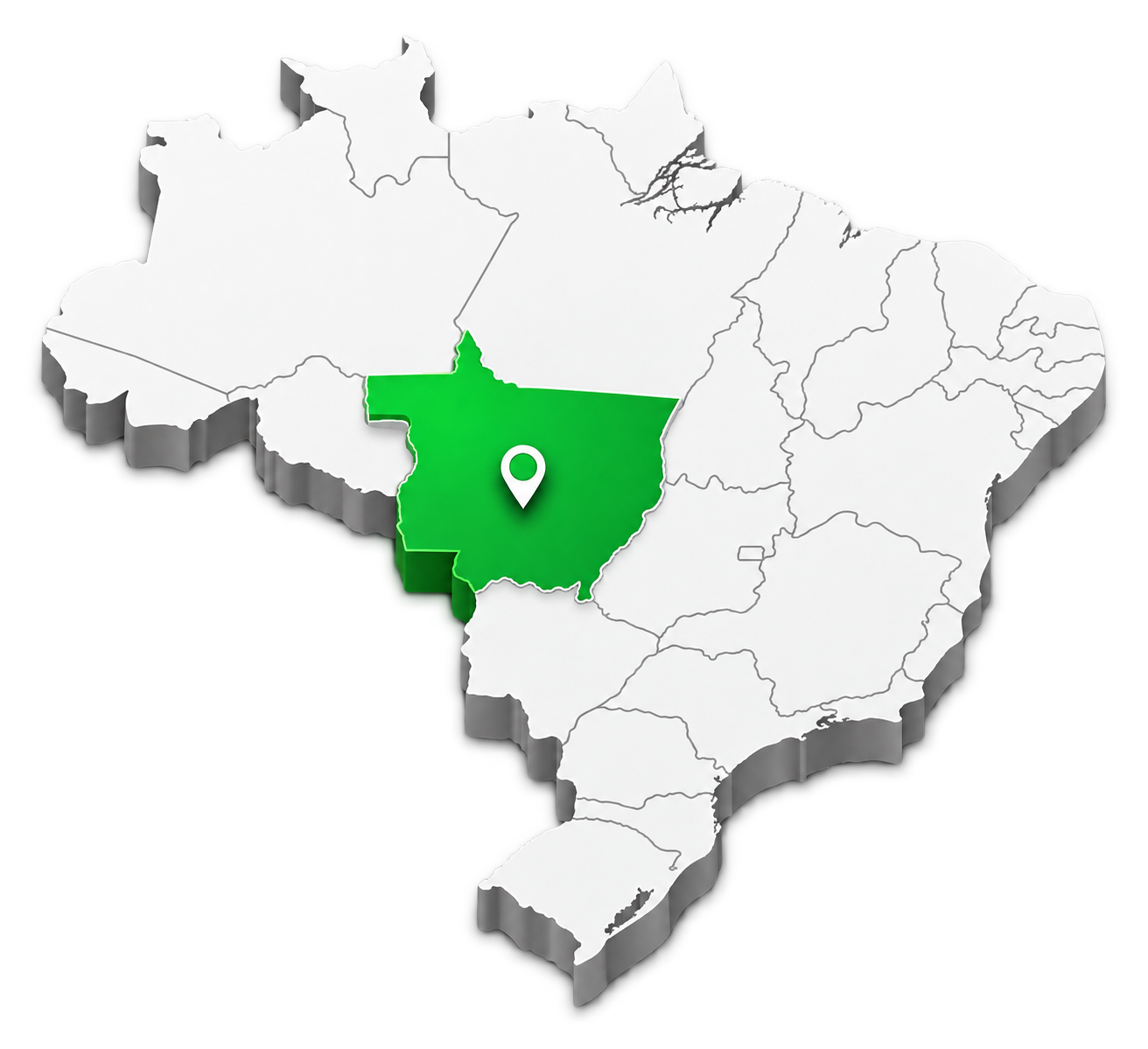 Mapa 3D do Brasil com Mato Grosso em destaque